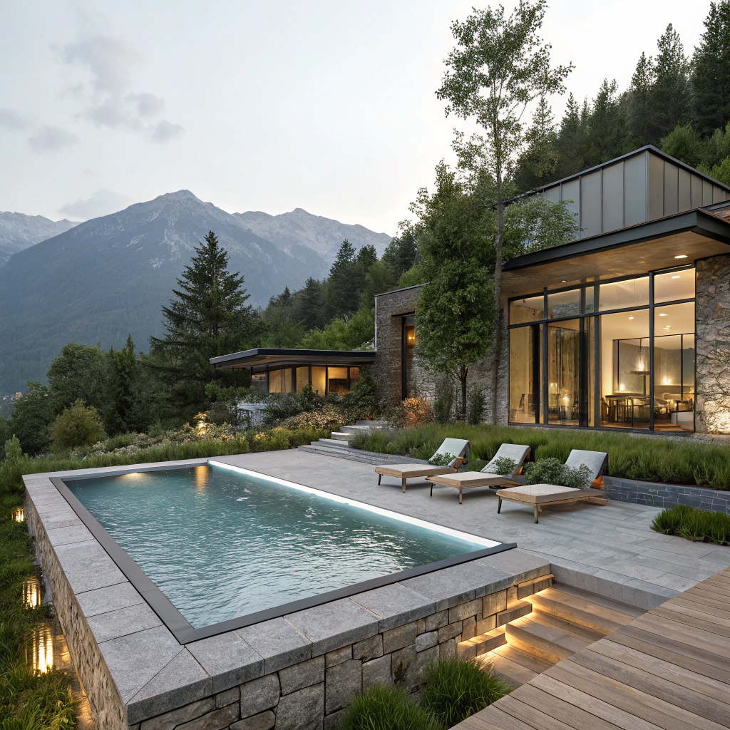 Piscines sur mesure : valorisez votre extérieur avec piscine week-end 2 Piscine architecturale contemporaine en Isère